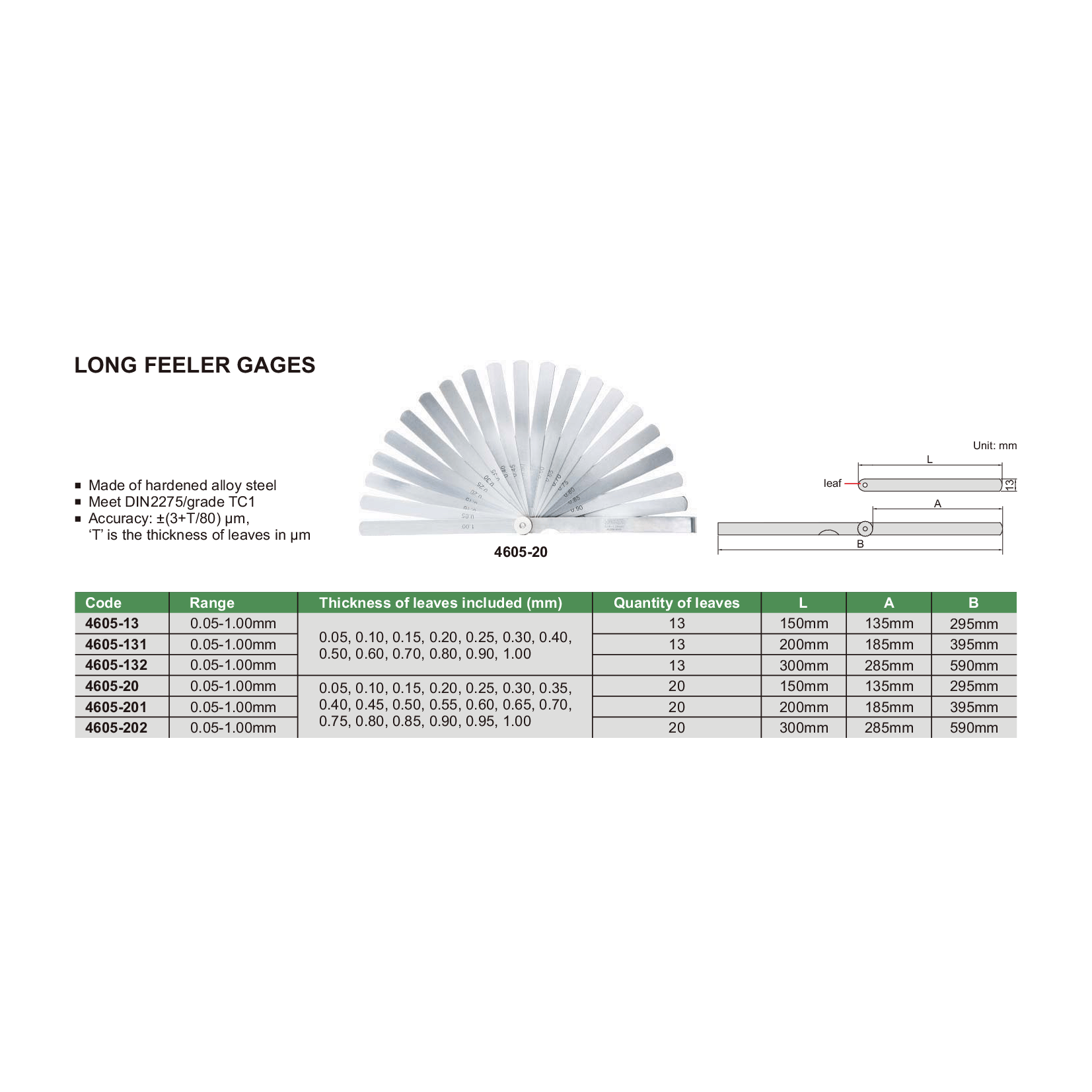 Insize Long Feeler Gage 300 mm Series 4605-132