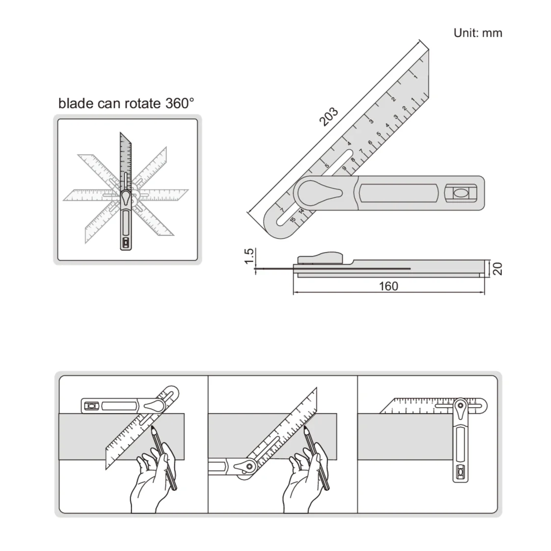 Insize T-Bevel 203 mm Blade Series 2281-360