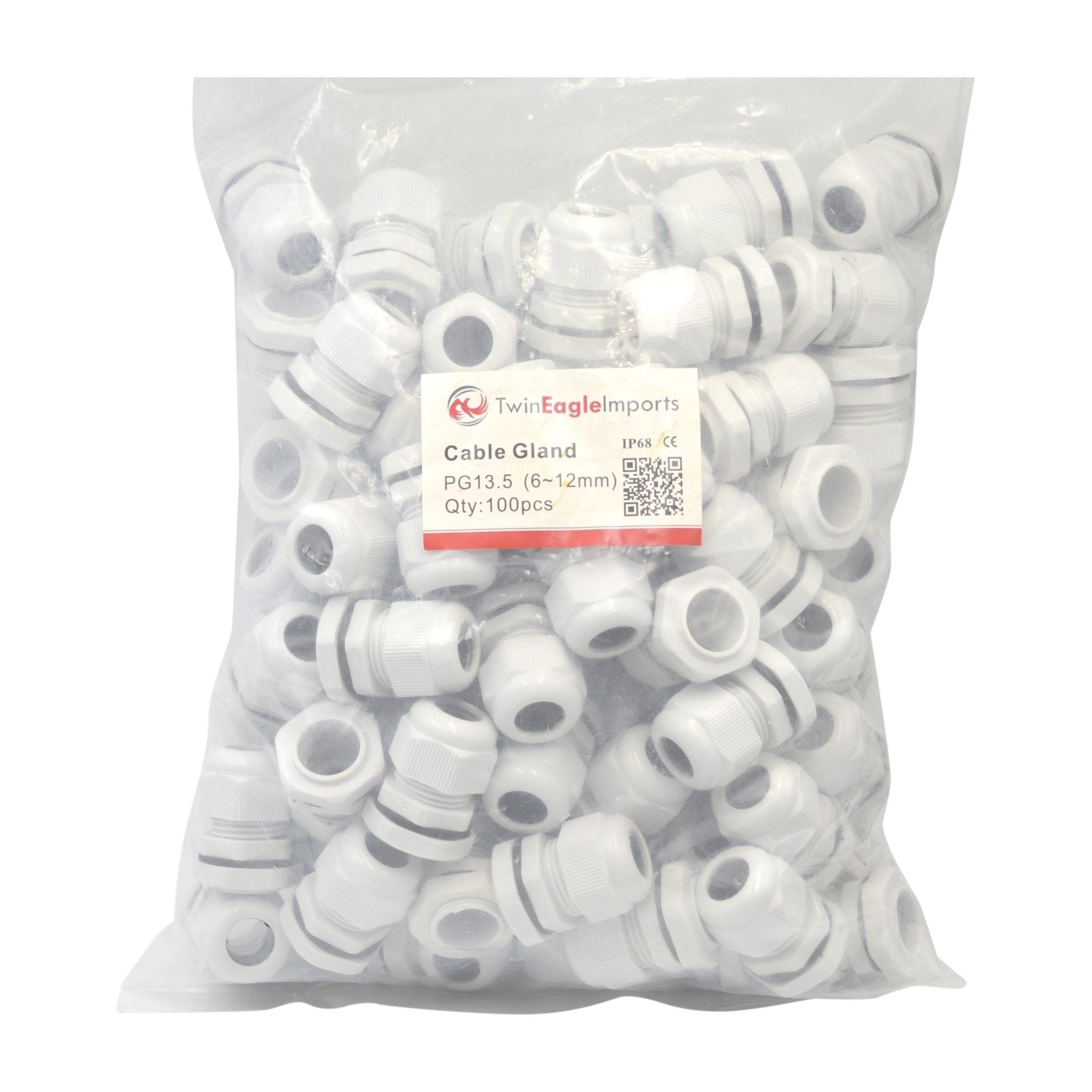10 Pack IP68 PG13.5 White Nylon Cable Gland 6-12mm Cable Range - Twin Eagle Imports