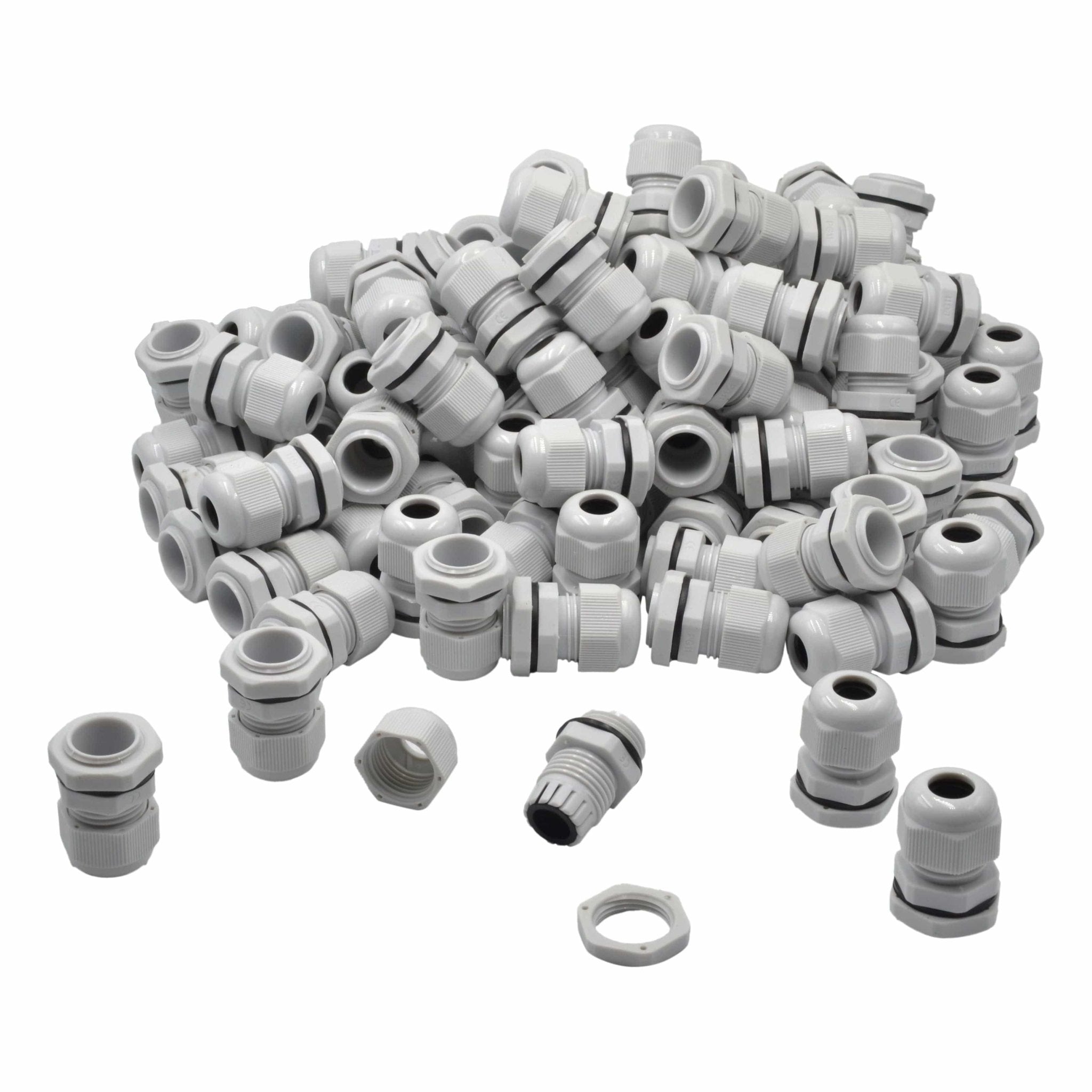 100 Pack IP68 PG11 White Nylon Cable Gland 5-10mm Cable Range - Twin Eagle Imports