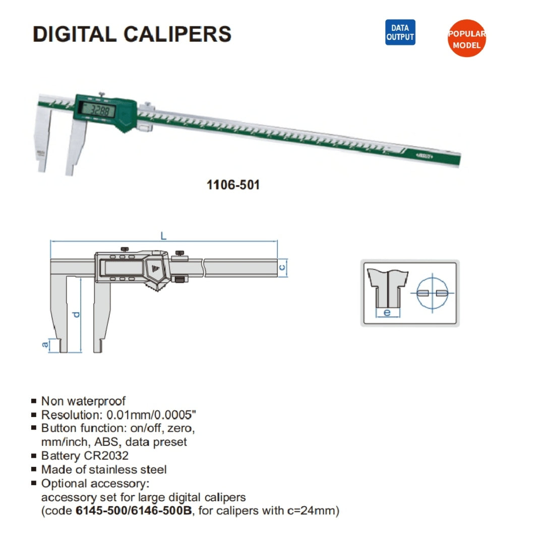 Insize Long Jaw Digital Caliper  0-1500mm / 0-60" Range Series 1106-1502