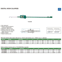 Insize Metric Digital Hook Caliper 0.16-12"/4-300mm Range Series 1122-300