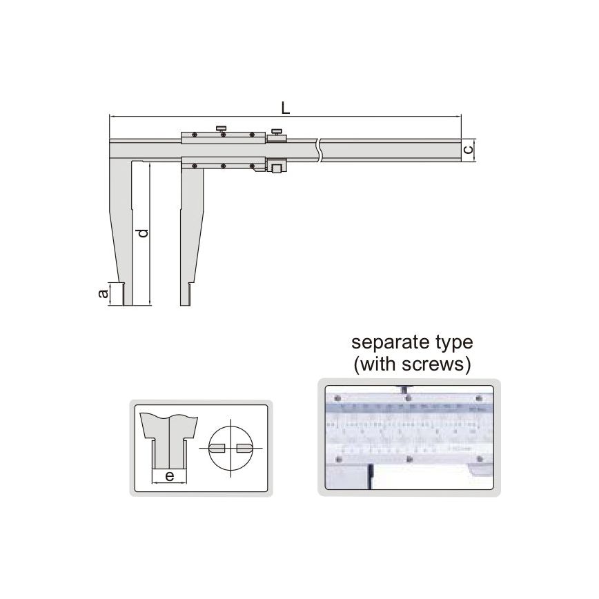 Insize Long Jaw Vernier Caliper 0-500mm/0-20" Range Series 1215-522