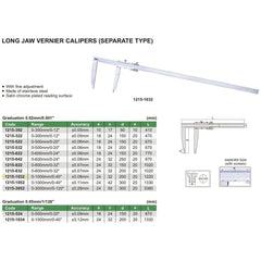 Insize Long Jaw Vernier Caliper 0-1000mm/0-40" x 0.02mm/0.001" Range Series 1215-1032