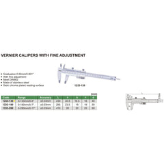 Insize Vernier Caliper 0-130mm/0-5" Range Series 1233-130