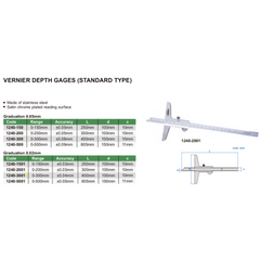 Insize Vernier Depth Gauge 0-300mm Range Series 1240-3001