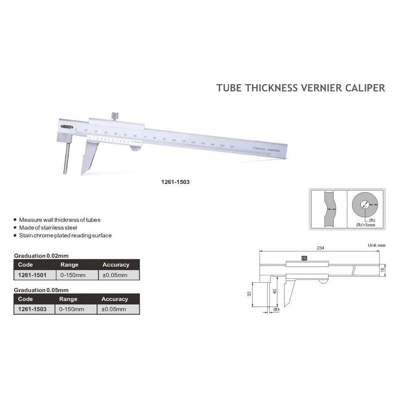 Insize Tube Thickness Caliper 0-150mm Range Series 1261-1503