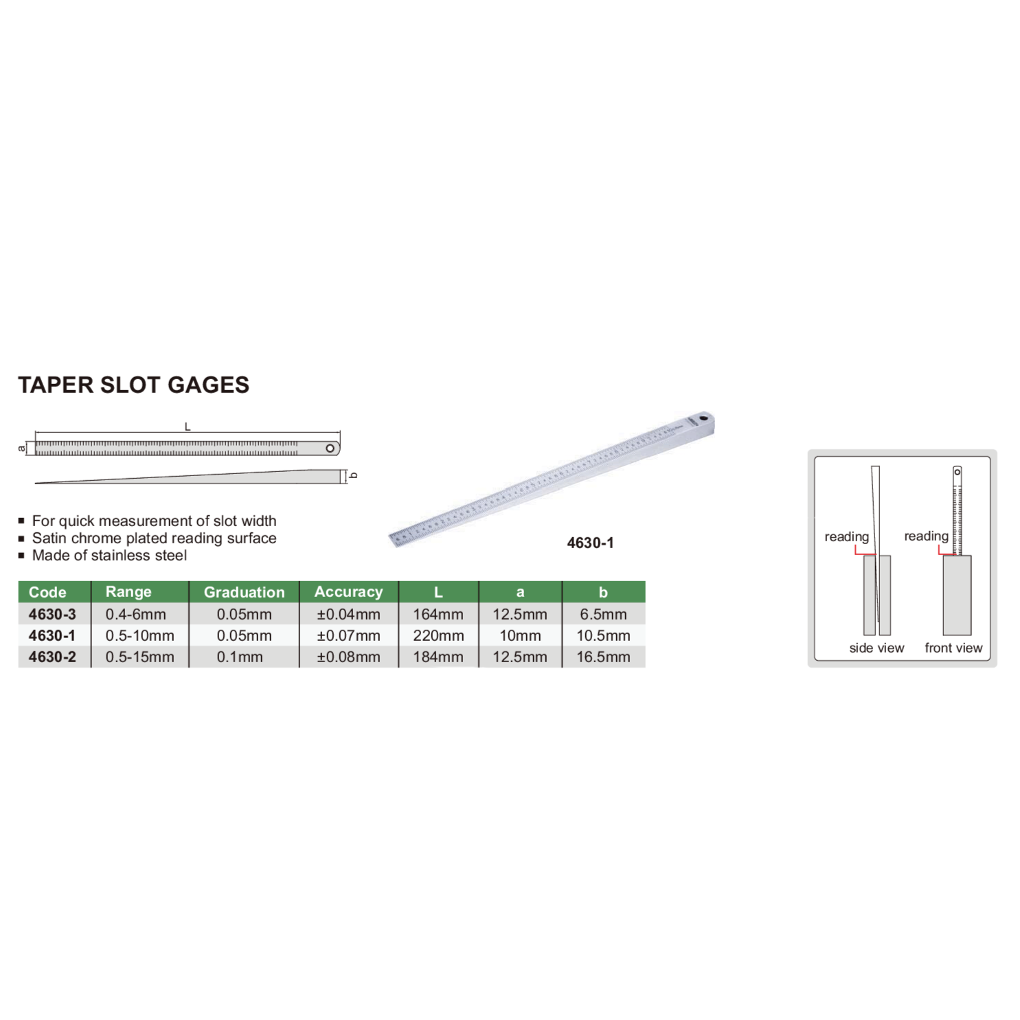 Insize Taper Slot Gage 0.4–6mm – Series 4630-3