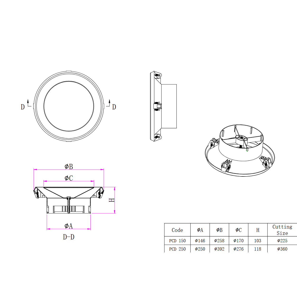 Ductsure PCD150 Plastic Round Ceiling Cone Vent Diffuser