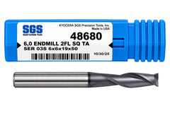 Kyocera SGS 48680 6mm 2 Flute Ti-NAMITE-A AlTiN Coated Long Carbide Square End Mill