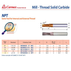 Carmex Mill Thread Solid Carbide 18 NPT / 14.8mm