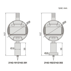 Insize Digital Mini Short Base Depth Gauge 0-12.7mm/0-0.5" Range Series 2142-101