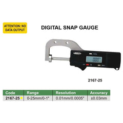 Insize Digital Snap Gauge 0-25mm/0-1" Range Series 2167-25