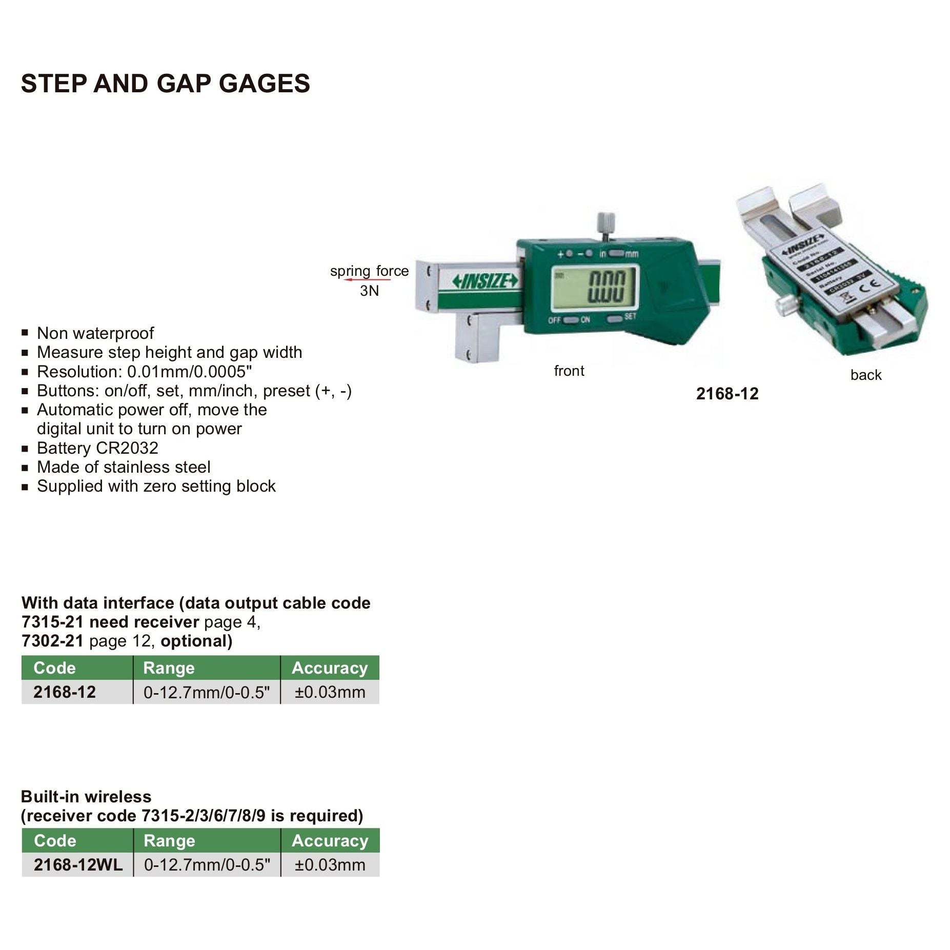 Insize Step & Gap Gauge 0-12.7mm/0-0.0.5" Range Series 2168-12