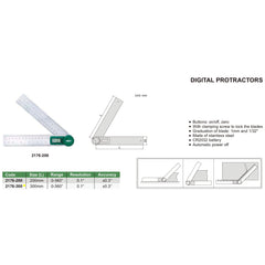 Insize Digital Degree Protractor 0-360 Range Series 2176-300