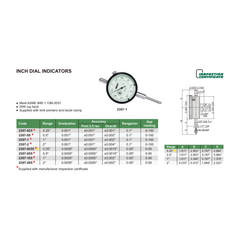 Insize Imperial Lug Back Dial Indicator 0.25" Range Series 2307-0255