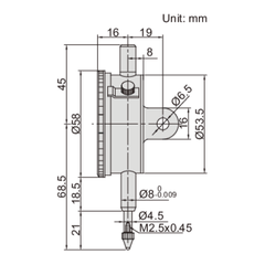 Insize Metric Lug Back Dial Indicator 10mm Range Series 2308-10A