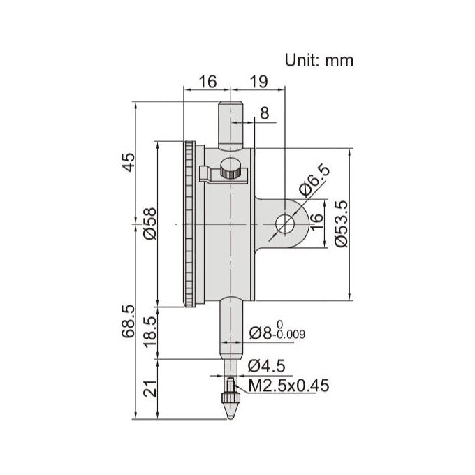 Insize Metric Lug Back Dial Indicator 5mm Range Series 2308-10FA