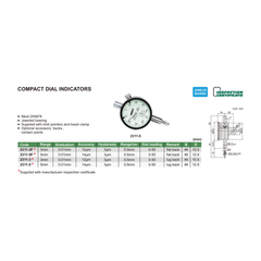 Insize Metric Compact Dial Indicator 5mm Range Series 2311-5