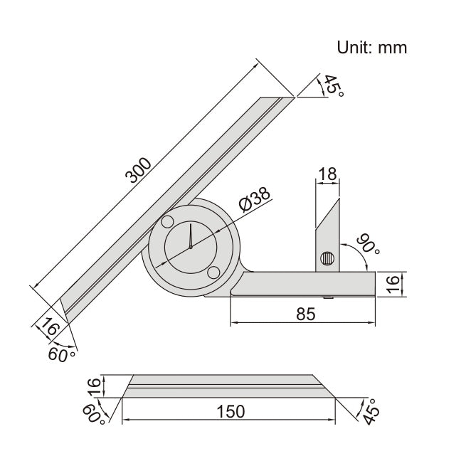 Insize Dial Protractor 0-360 x 5' Range Series 2373-360