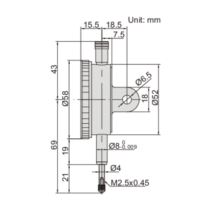 Insize Precision Dial Indicator 0-1mm x 0.001mm Range Series 2830-1