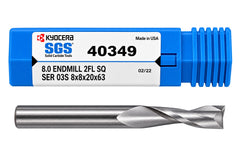 Kyocera SGS 40349 8mm 2 Flute Bright Uncoated Carbide Square End Mill