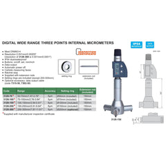 Insize Digital Three Points Micrometer Set 50-70mm/ 1.97-2.76" Range Series 3128-70