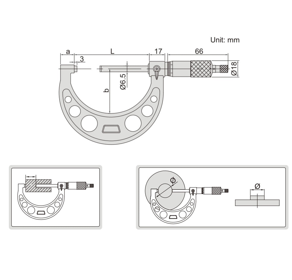 Insize Long Spindle Outside Micrometer 75-100mm Range Series 3209-100