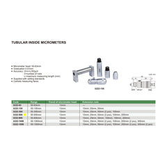 Insize Tubular Inside Micrometer 50-500mm Range Series 3222-500