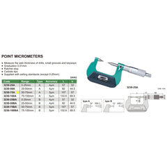 Insize Point Micrometer 50-75mm Range Series 3230-75A