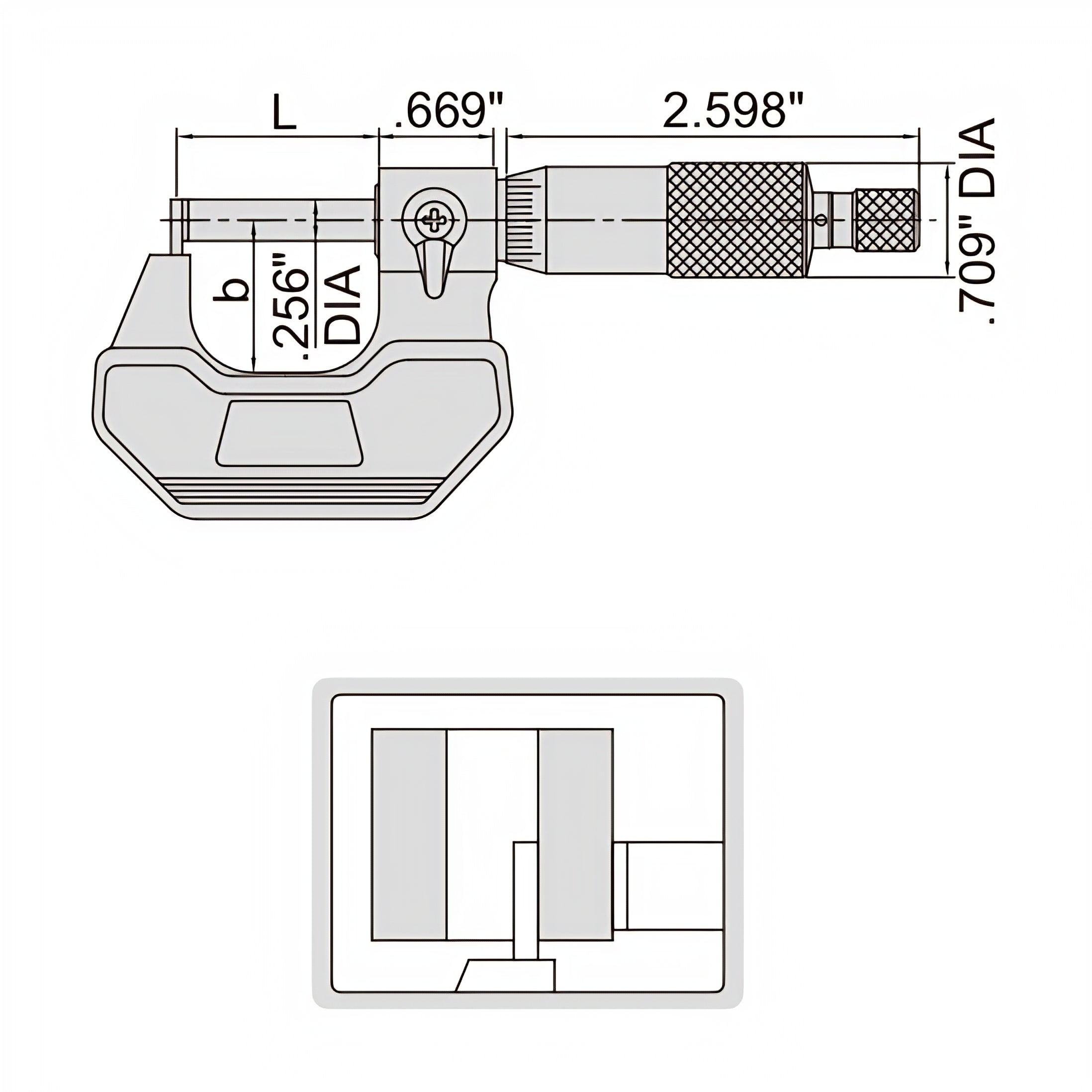 Insize Type D Cylindrical Anvil Micrometer 0-1" Range Series 3261-1D