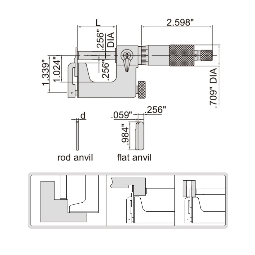 Insize Interchangeable Anvil Micrometer 1-2" Range Series 3262-2