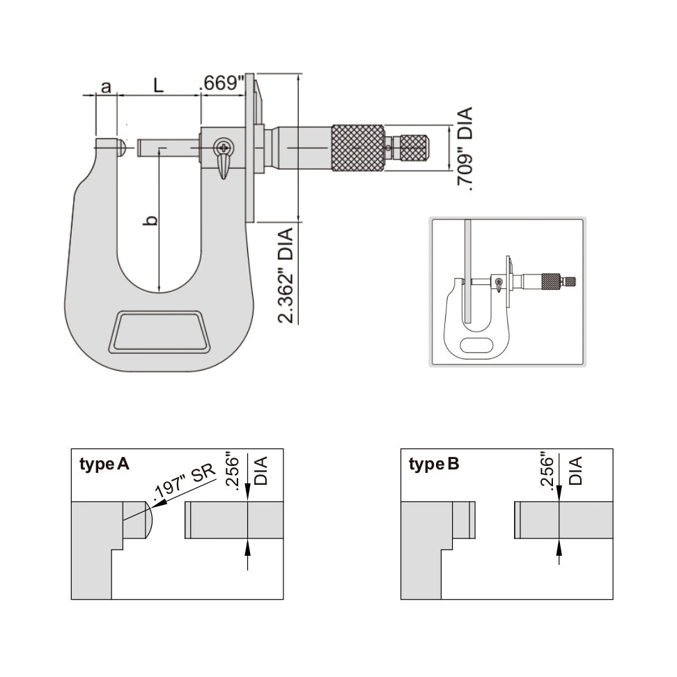 Insize Sheet Metal Micrometer 0-0.6" Range Series 3263-06