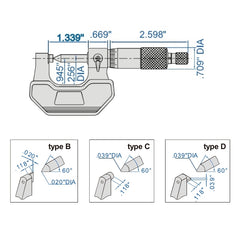 Insize Crimp Height Micrometer 0-1" Range Series 3266-1