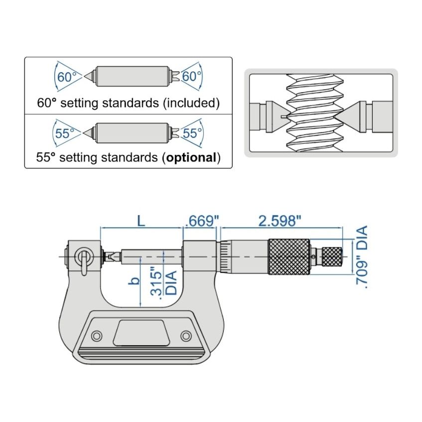 Insize Screw Thread Micrometer 0-1" Range Series 3281-1