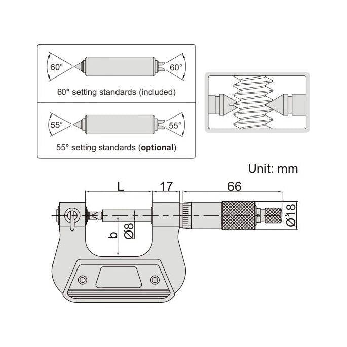 Insize Screw Thread Micrometer 100-125mm Range Series 3281-125A