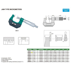 Insize Jaw Type Micrometer 1-2" Range Series 3283-2