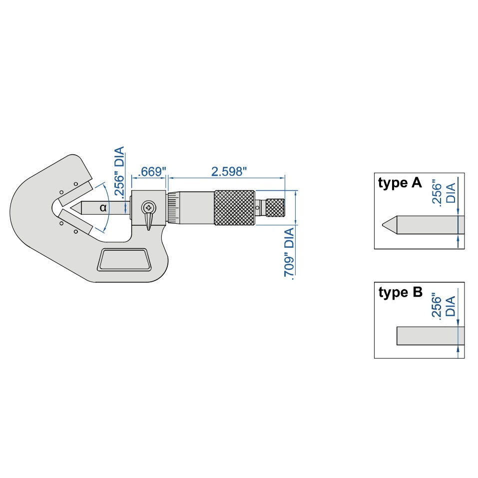 Insize V Shape Anvil Micrometer 0.2-1" Range Series 3290-105