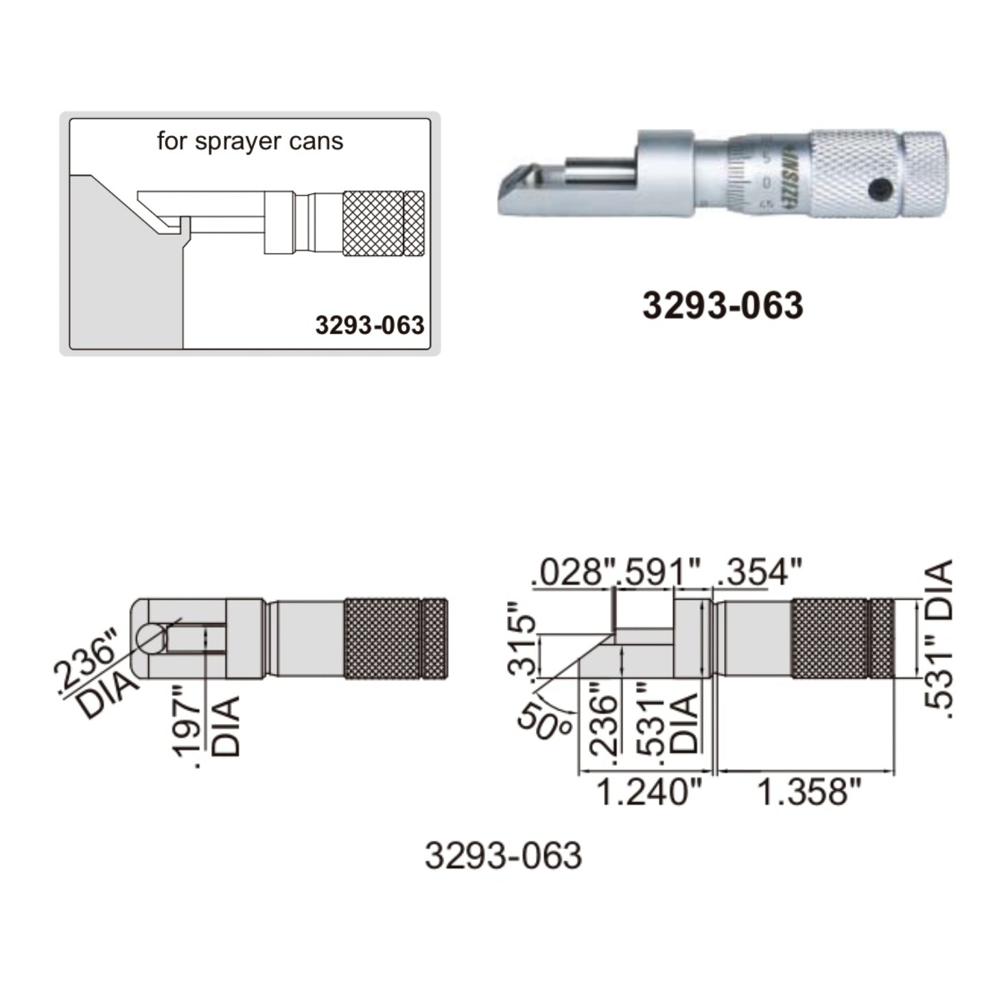 Insize Can Seam Micrometer 0-0.6" Range Series 3293-063