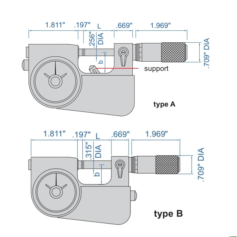 Insize Indicating Micrometer with Support 0-1" Range Series 3332-1