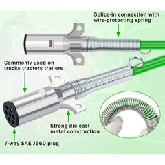 7 Way Trailer 15 FT Green ABS Long Tail Spiral Electrical Power cord