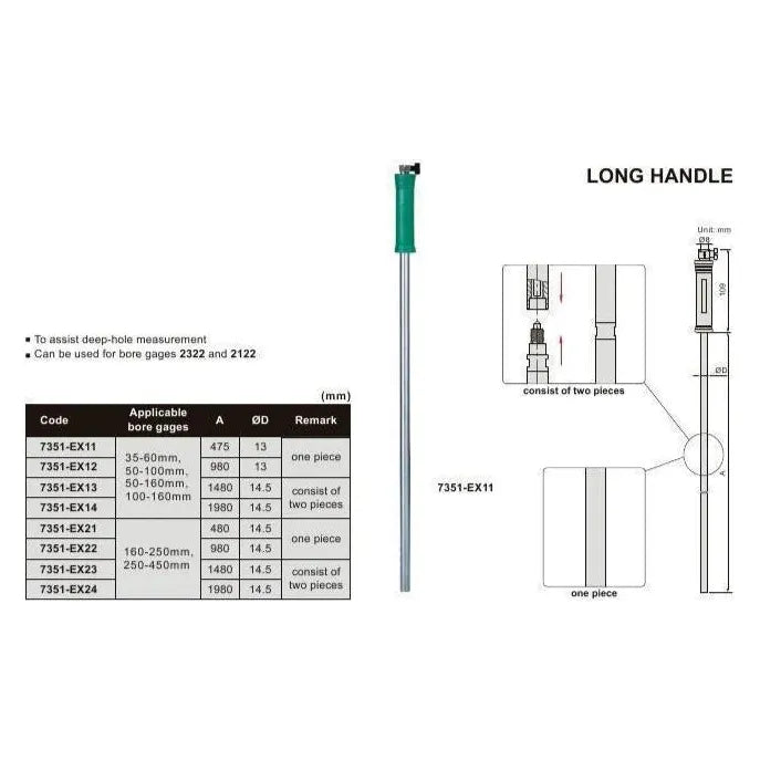 Insize Long Handle for Bore Gauge 980mm Series 7351-EX12