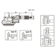 Insize Digital Spherical Anvil Tube Micrometer 50-75mm/2-3" Range Series 3560-75A