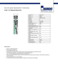 Bordo 37/64" HSS Reduced 1/2" Shank Drill