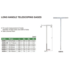 Insize Long Handle Telescopic Gauge 12.7-19mm Range Series 4209-2