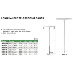 Insize Long Handle Telescopic Gauge 8-12.7mm Range Series 4209-1