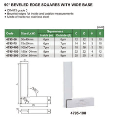 Insize 90° Bevelled Edge Square 200x130mm Range Series 4795-200