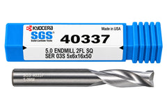 Kyocera SGS 40337 5mm 2 Flute Bright Uncoated Carbide Square End Mill