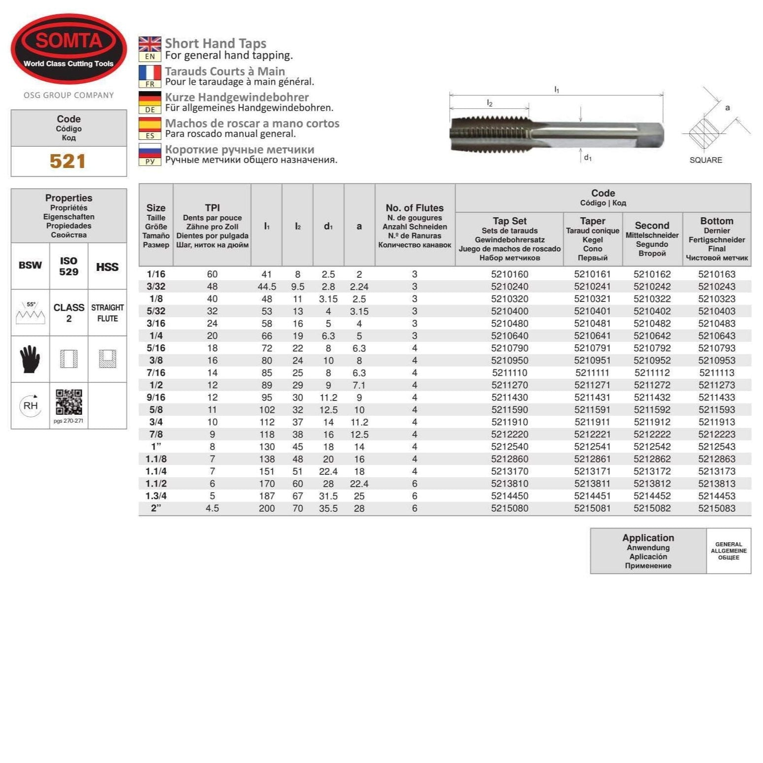 SOMTA - Series 521 HSS BSW Tap 3/32" Intermediate (Whitworth)