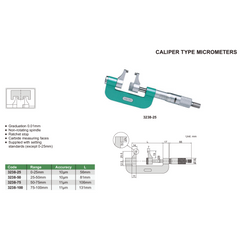 Insize Caliper Type Micrometer 50–75mm – Series 3238-75